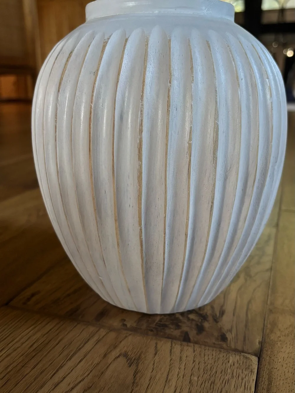 Wooden White Ribbed Vase